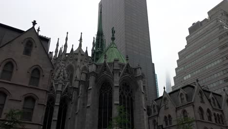 A-low-angle-view,-looking-up-at-the-rear-entrance-of-the-St