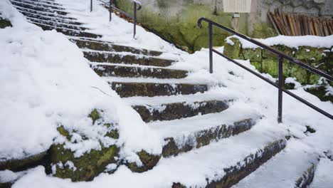 Snowdrifts-build-up-on-Staircase-in-mountains-of-Yamadera-Temple