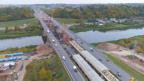 Autobahnbrücken-Im-Bau,-Luftaufnahme-Einer-Drohne