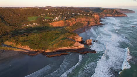 Mountainous-With-Coastal-Town-In-Muriwai-Beach-In-Auckland-Region-In-The-North-Island-Of-New-Zealand