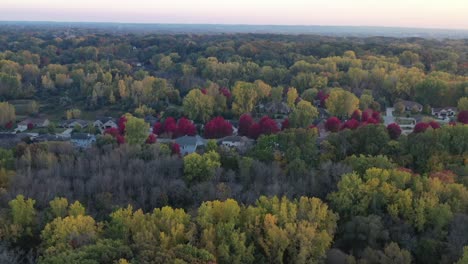 Aerial-view-of-Green-Bay-Wisconsin-neighborhood-with-red-trees-in-the-fall