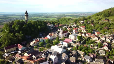 Mountain-Town-With-Trúba-Tower-In-Nový-Jičín-District,-Moravian-Silesian-Region-Of-The-Czech-Republic