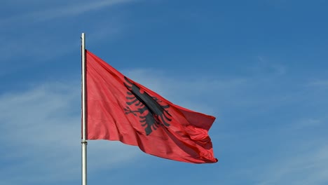 Albania-Albanian-flag-flying-in-Tirana