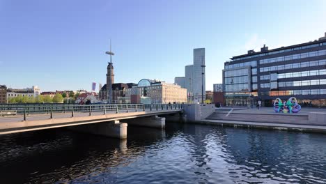 Modern-Skyline-of-Malmö-City-Center-at-Riverside-during-Sunny-Day-in-Summer