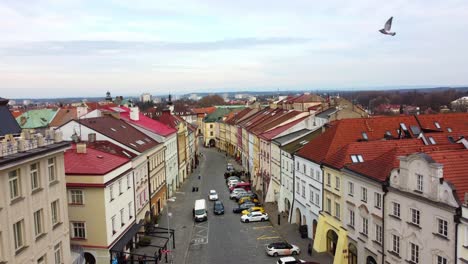 Aerial-View-of-the-historic-city-of-Hradec-Kralove-Czech-Republic---Drone-flying-forward
