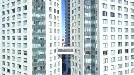 Aerial-detail-of-twin-skyscrapers-in-Puerto-Madero,-Buenos-Aires