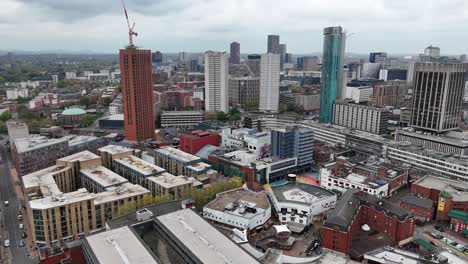 Stadtzentrum-Von-Birmingham,-Großbritannien,-Drohne,-Luftaufnahme-Aus-Niedrigem-Winkel