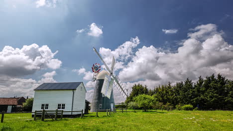 Time-lapse-of-moving-clouds-over-Thelnetham-flour-windmill-Suffolk