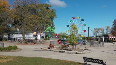 Aerial-fly-through-of-Green-Bay-Wisconsin-Bay-Beach-Amusement-Park