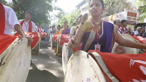 Video-of-Indian-people-with-traditional-instruments-called-dhol-tasha-walking-by-near-the-camera-on-the-eve-of-festival-in-India