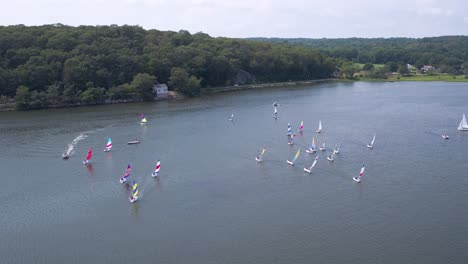 Drone-POV-of-sailboats-in-a-bay