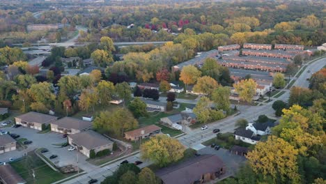 Aerial-view-of-Green-Bay-Wisconsin-neighborhood-with-red-trees-in-the-fall