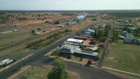 Aerial-Drone-Fly-Above-Rural-Countryside-Farming-city-of-Australia-Establishing-Shot