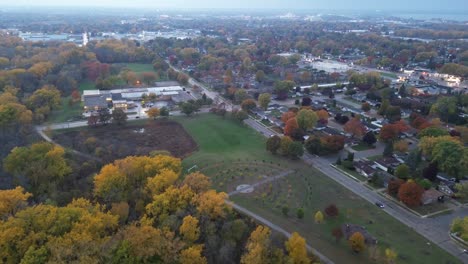 Aerial-view-of-Green-Bay-Wisconsin-Baird-Creek-Park-edge-to-the-city