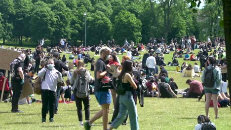 Black-lives-matter-protesters-gathered-in-a-public-park-with-posters