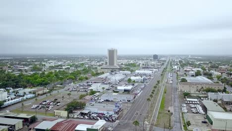 McAllen-Texas-downtown-one-week-after-covid19-national-shutdown,-footage-over-East-Business-83