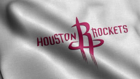 Close-up-3D-illustration-render-of-a-waving-blue-flag-featuring-the-NBA-basketball-team-Houston-Rockets