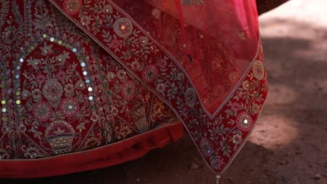 Traditional-Indian-Wedding-Dress-Of-A-Hindu-Bride-Walking-Outdoor