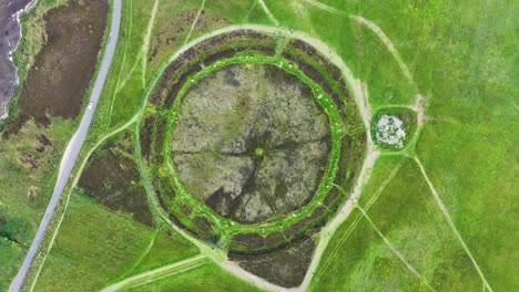 Birdseye-Aerial-View,-Ring-of-Brodgar-Scotland-UK