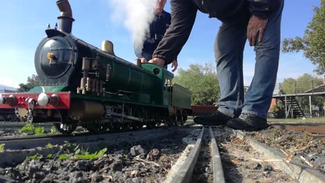 A-close-up-of-a-functional-locomotive-miniature-at-the-Western-Province-Live-Steamers-railway-track