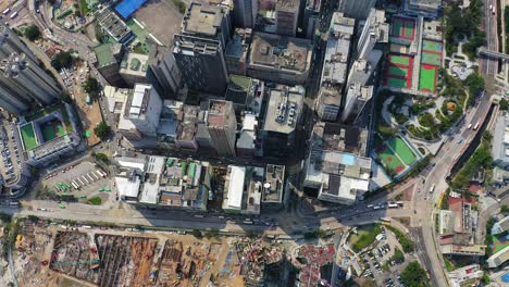 Hong-Kong,-Aerial-view-of-urban-houses-and-buildings-of-To-Kwa-Wan-on-the-eastern-shore-of-Kowloon-peninsula