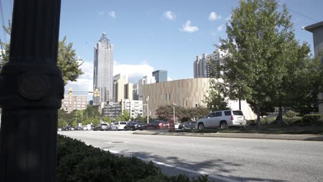 Driving-past-the-Apex-museum-during-rush-hour-traffic