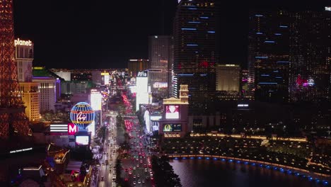 Aerial-drone-footage-of-the-Las-Vegas-strip-at-night-in-2019