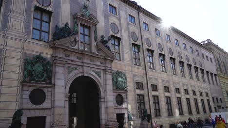 King-residence-in-munich-outside-baroque-facade-with-sunflare-movement