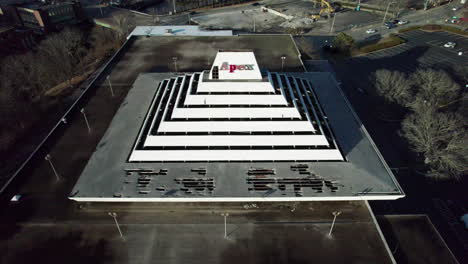 Aerial-top-view-of-the-Apex-Department-Store-Building,-Pawtucket-Rhode-Island