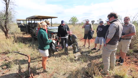 Eine-Gruppe-Von-Männern-Arbeitet-An-Einem-Schutzprojekt-Zur-Halsbandhaltung-Afrikanischer-Wildhunde-Im-Sommer-Im-Privaten-Wildreservat-Madikwe