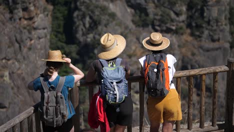 Tourists-relaxing-at-the-Ribeira-Sacra-lookout-in-Lugo,-still-shot