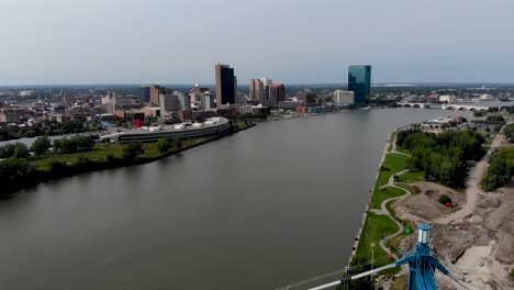 City-reveal-with-view-of-river-and-bridge