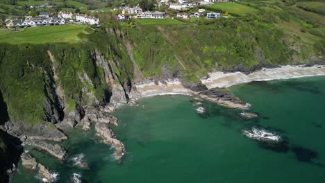 Polstreath-Beach-Near-Mevagissey-in-Cornwall-with-Scenic-Aerial-Views,-UK