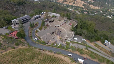 Aerial-view-around-the-mountain-winery-in-Silicon-valley,-California---Orbit,-drone-shot