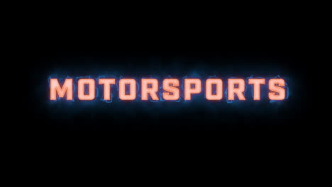 A-short-high-quality-motion-graphic-typographic-reveal-of-the-words-"motorsports"-with-various-colour-options-on-a-black-background,-animated-in-and-animated-out-with-electric,-misty-elements