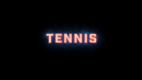Eine-Kurze,-Hochwertige,-Typografische-Animation-Des-Wortes-„Tennis“-Mit-Verschiedenen-Farboptionen-Auf-Schwarzem-Hintergrund,-Ein--Und-Ausgeblendet-Mit-Elektrischen,-Nebligen-Elementen