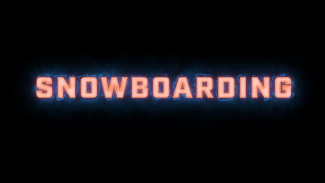 A-short-high-quality-motion-graphic-typographic-reveal-of-the-words-"snowboarding"-with-various-colour-options-on-a-black-background,-animated-in-and-animated-out-with-electric,-misty-elements