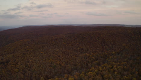 Antena-Panorámica-Del-Follaje-De-Otoño-Naranja-Del-Bosque-Nacional-De-Ozark-Arkansas