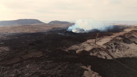 Desolate-volcanic-wasteland-in-Iceland-with-smoking-active-volcano