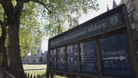 Willkommen-In-Der-Westminster-Abbey-Hinweistafel-Wird-In-Der-Nähe-Des-Eingangs-Zur-Westminster-Abbey-Aufgestellt