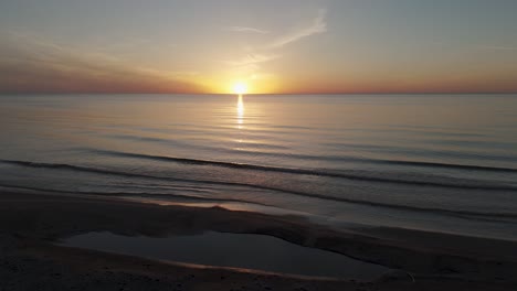 Aerial-View-of-the-Baltic-Sea-at-Sunset,-Jurkalne,-Latvia