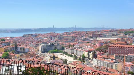 Vista-Panorámica-De-Lisboa-Desde-El-Mirador-Senhora-Do-Monte,-Que-Muestra-El-Paisaje-Urbano-Y-El-Río-Tajo.