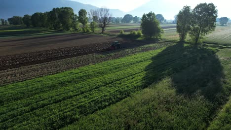 Nebliger-Morgen-Auf-Bauernfeldern:-Nebel-über-Parzellen-Und-Obstgärten,-Der-Landwirtschaftliche-Widersprüche-Und-Ländliche-Landwirtschaftliche-Praktiken-Widerspiegelt