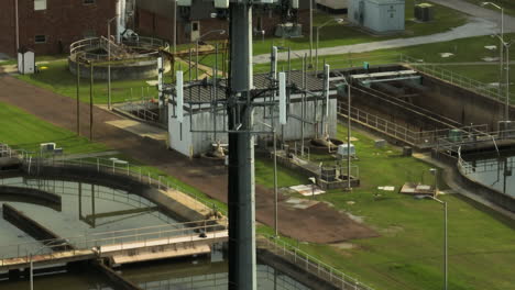 Collierville-wastewater-treatment-plant-in-tennessee,-facility-and-surrounding-infrastructure,-aerial-view