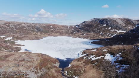 Pålvatnet-Lake-In-Late-Winter-In-Norway---Aerial-Drone-Shot