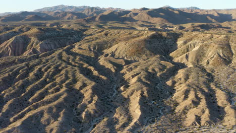 Desert-Badlands-Mountainous-Landscape,-Aerial-View