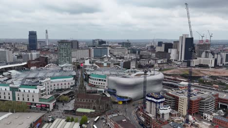 Das-Einkaufszentrum-Bullring,-Stadtzentrum-Von-Birmingham,-Großbritannien,-Drohne,-Luftaufnahme