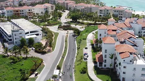 drone-shot-flying-over-beautiful-residential-summer-resort-of-punta-cana,-dominican-republic