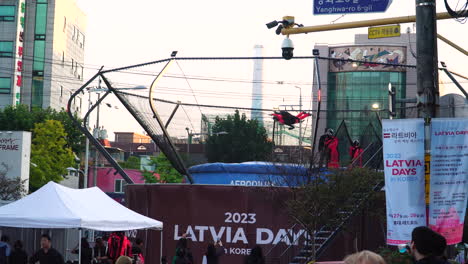 The-AERODIUM-Team-Putting-On-A-Live-Demonstration-Showcasing-Their-Most-Innovative,-Open-Air-Vertical-Wind-Tunnel-Technology-Used-For-Outdoor-Flying