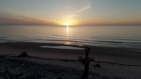 Aerial-View-of-the-Baltic-Sea-at-Sunset,-Jurkalne,-Latvia